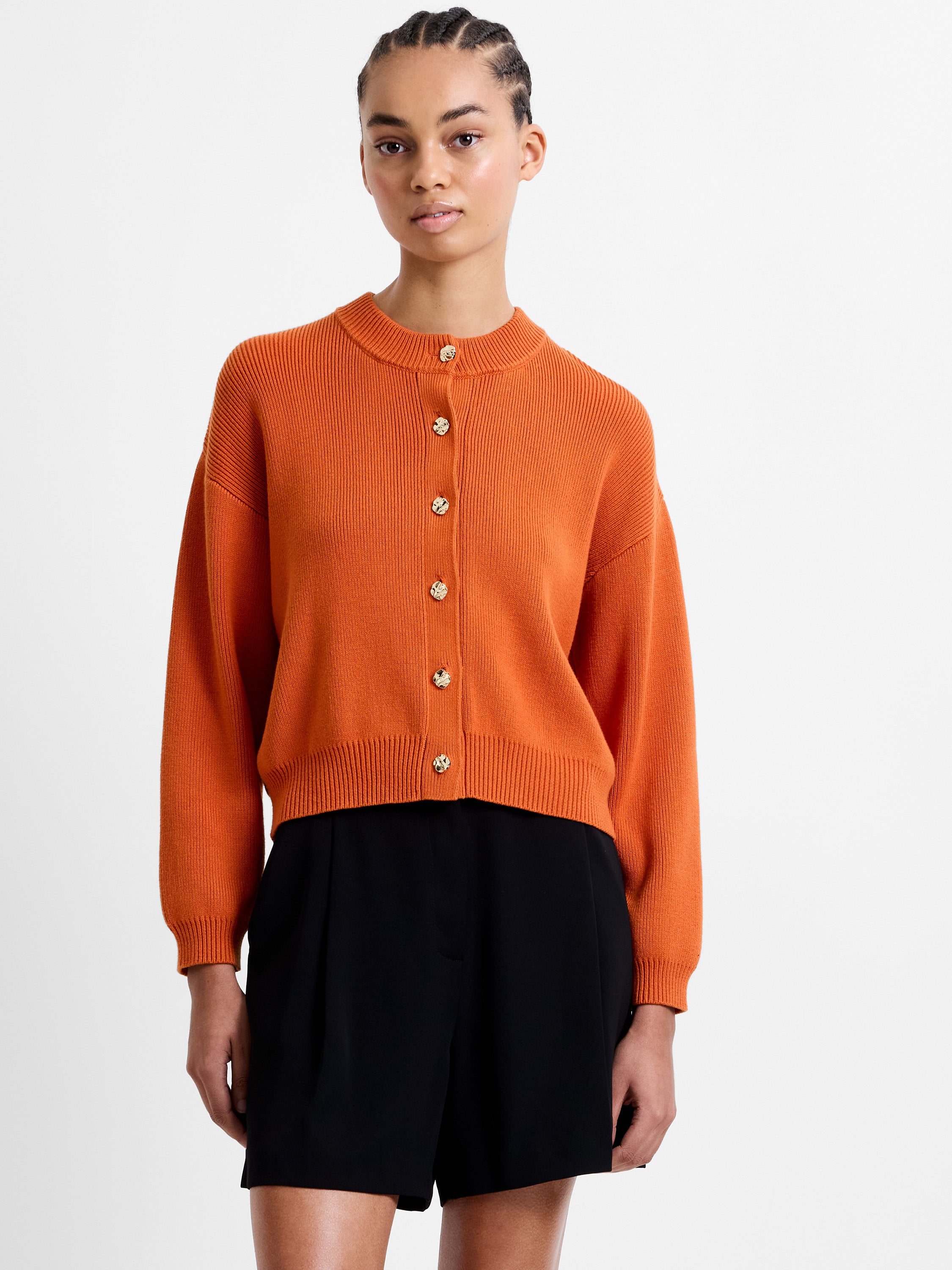 Milano Mozart Knit Button Down Cardigan Pumpkin Orange | French