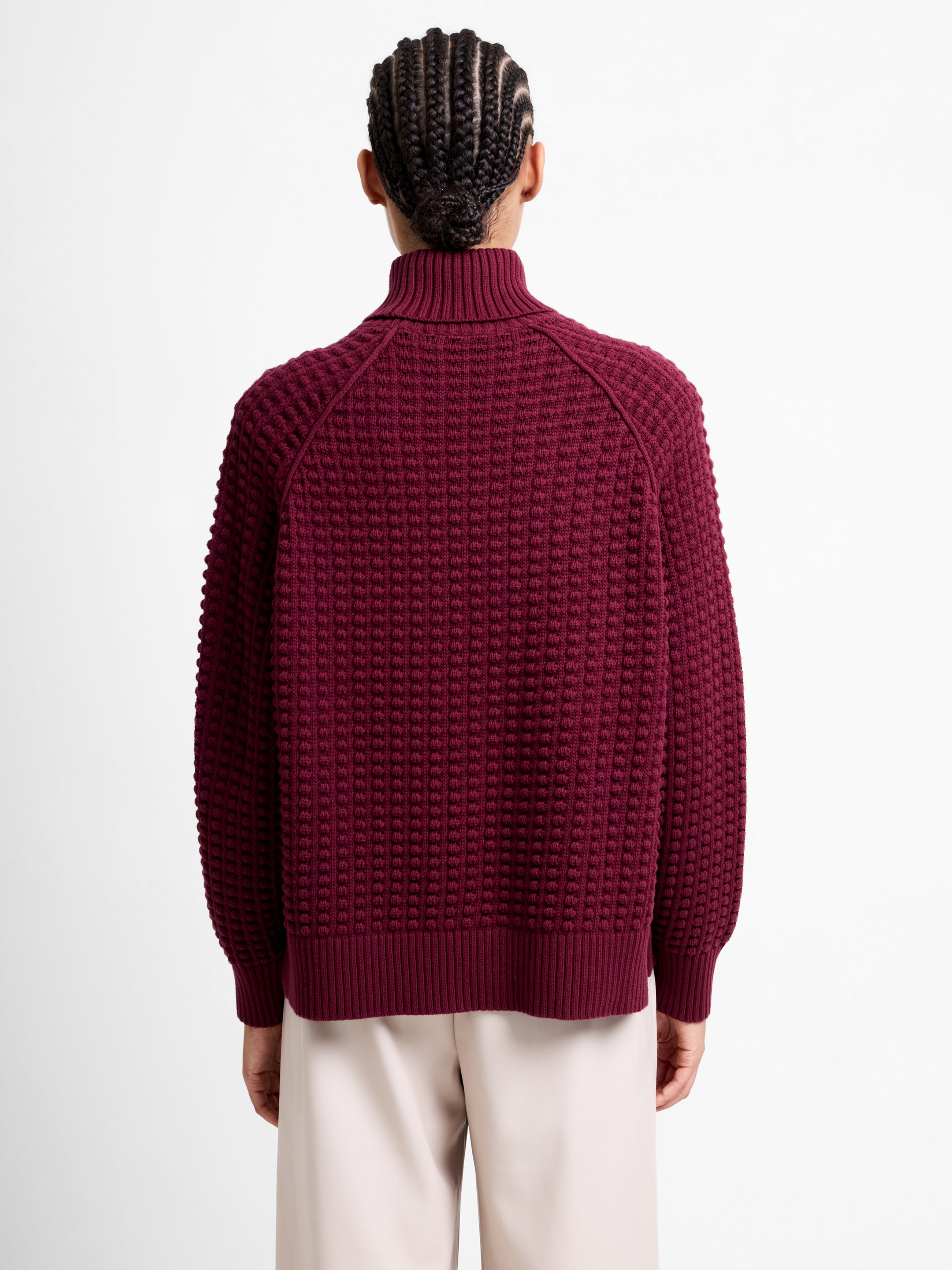 STONE  BOTTLENECK KINT ダークレッド13AW Keya Popcorn Knit Rollneck Jumper Bordeaux Red | French Connection UK