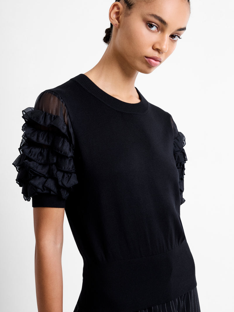 Krista Knit Stacked Ruffle Sleeves Top