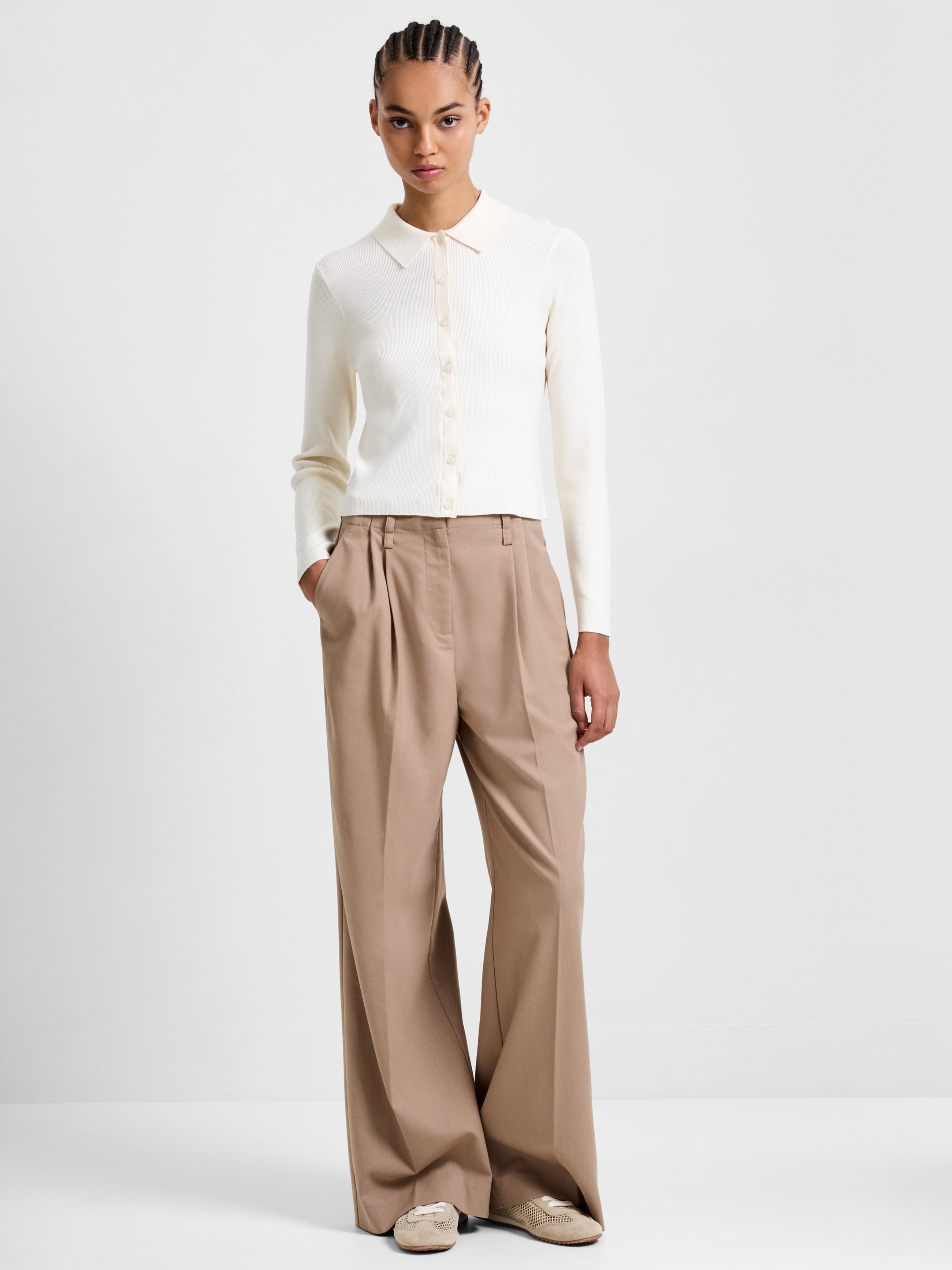 Cosysoft Knit Button Down Long Sleeve Top Porcelain Cream | French
