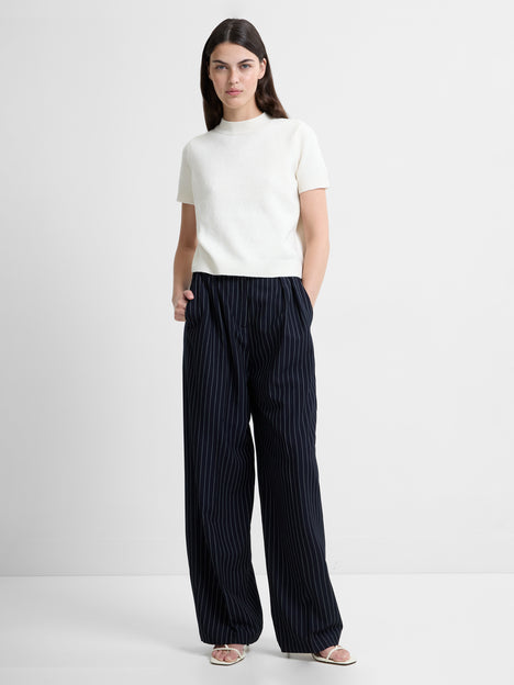 Vhari Recycled Knit Mock Neck Short Sleeve Top