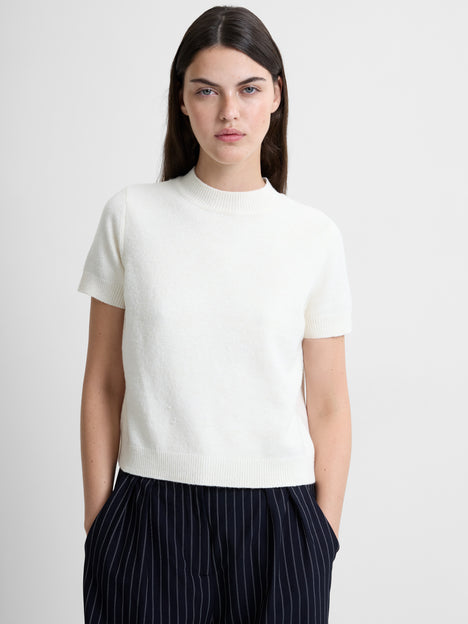 Vhari Recycled Knit Mock Neck Short Sleeve Top