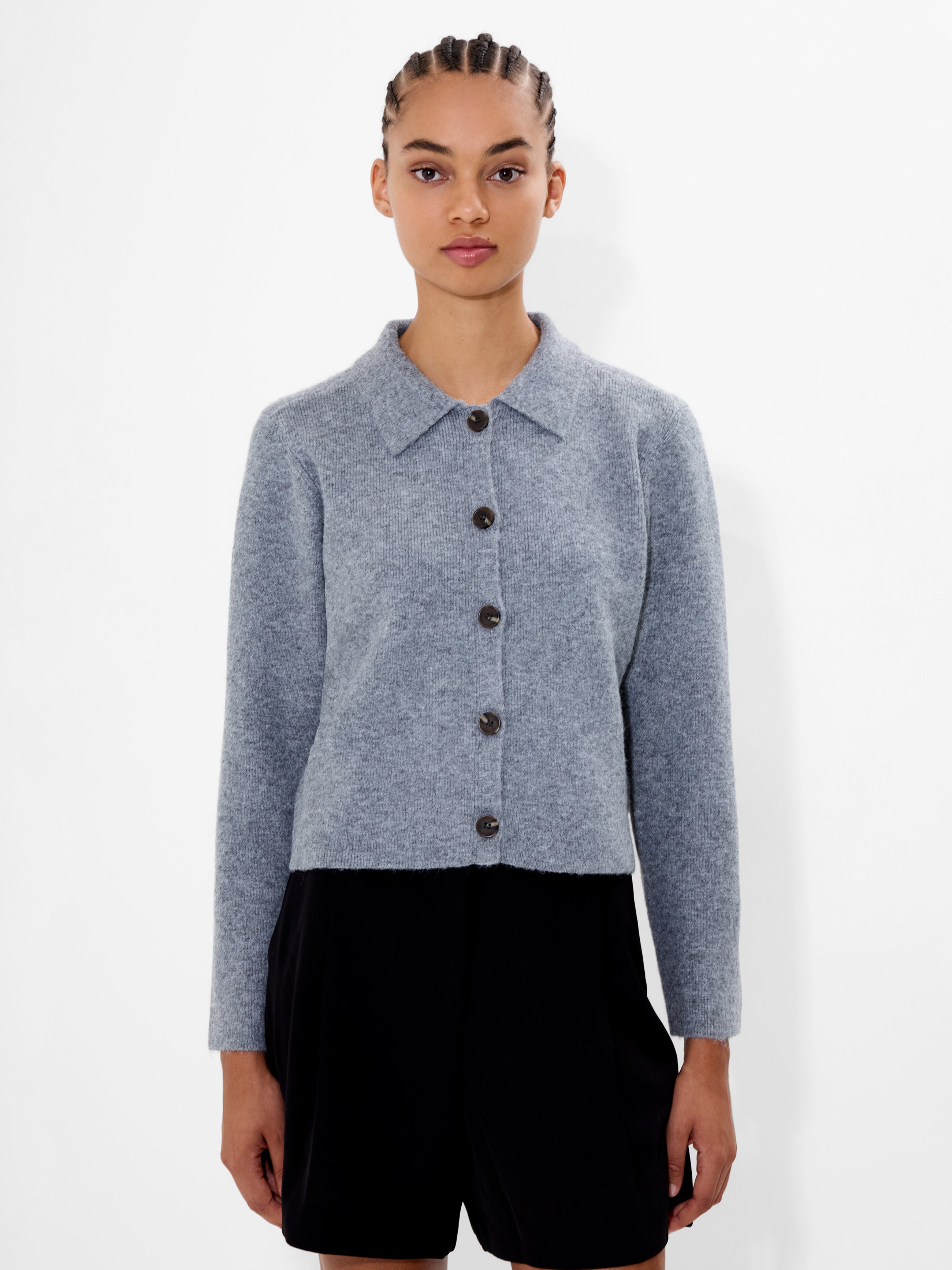 Ellie Knit Collared Cardigan Mid Grey Mel | French Connection UK