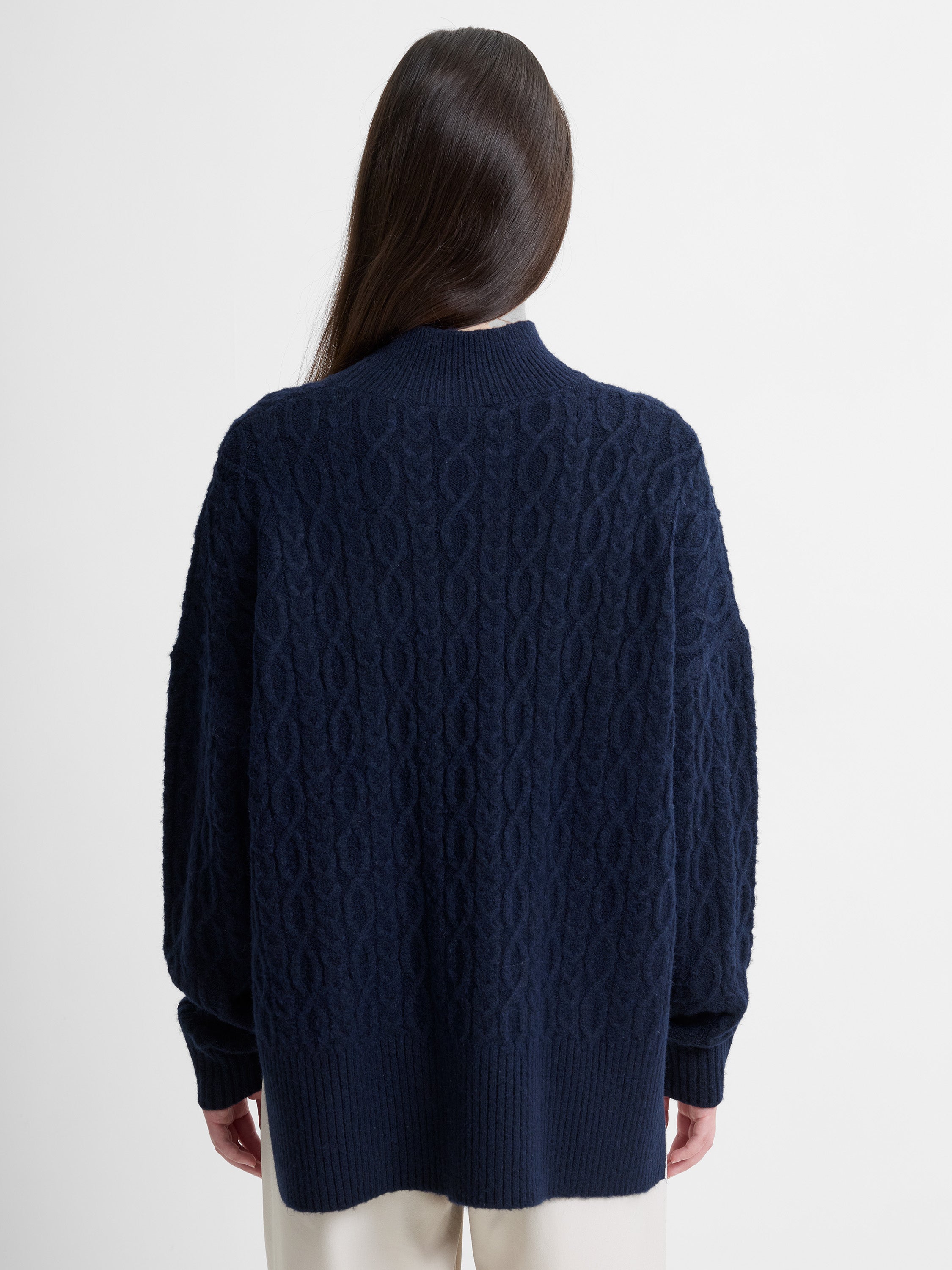 Tina Cable Knit Side Split Jumper Navy Blue | French Connection UK