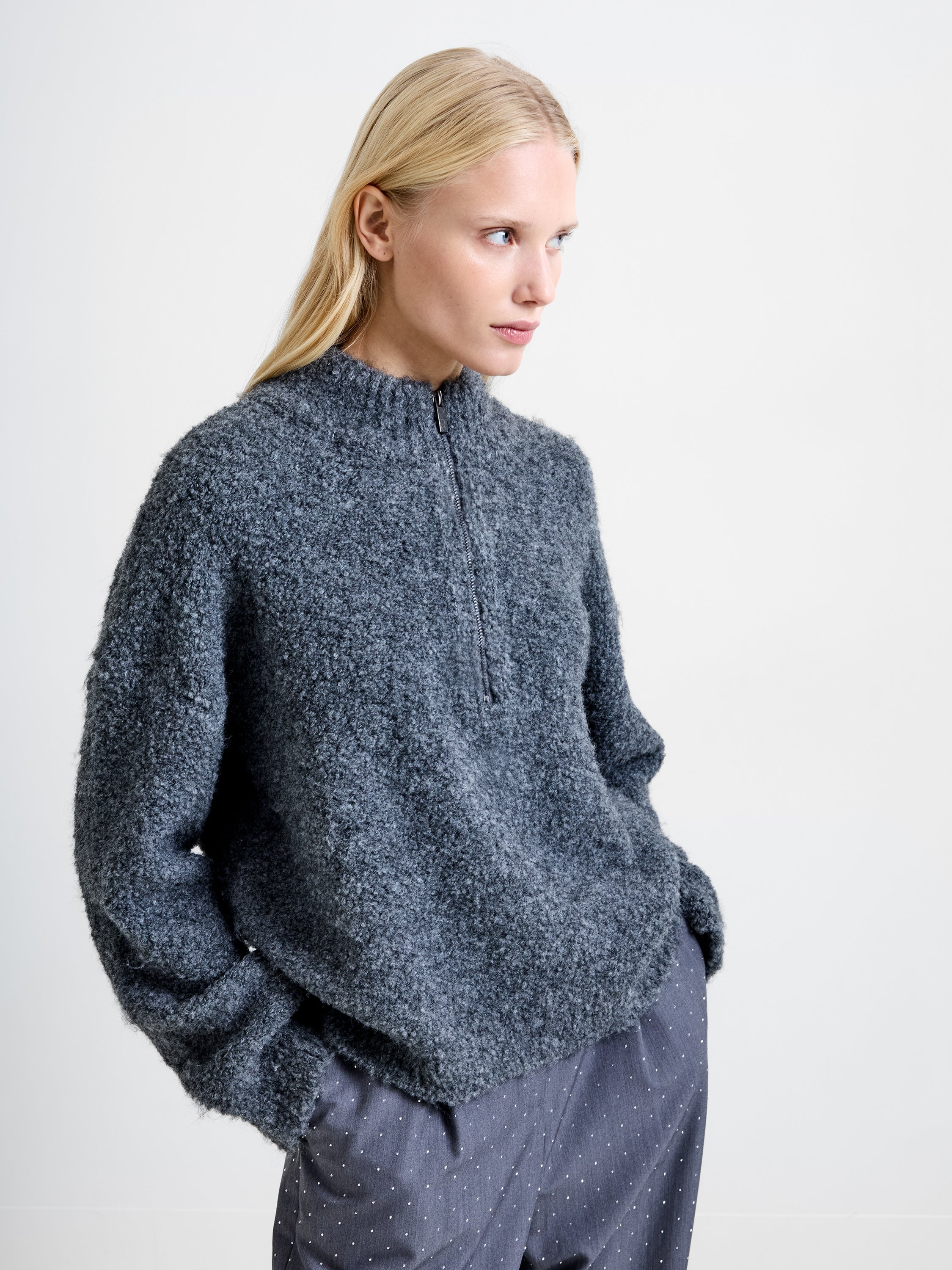 Renee Boucle Half Zip Jumper Charcoal Grey | French Connection UK