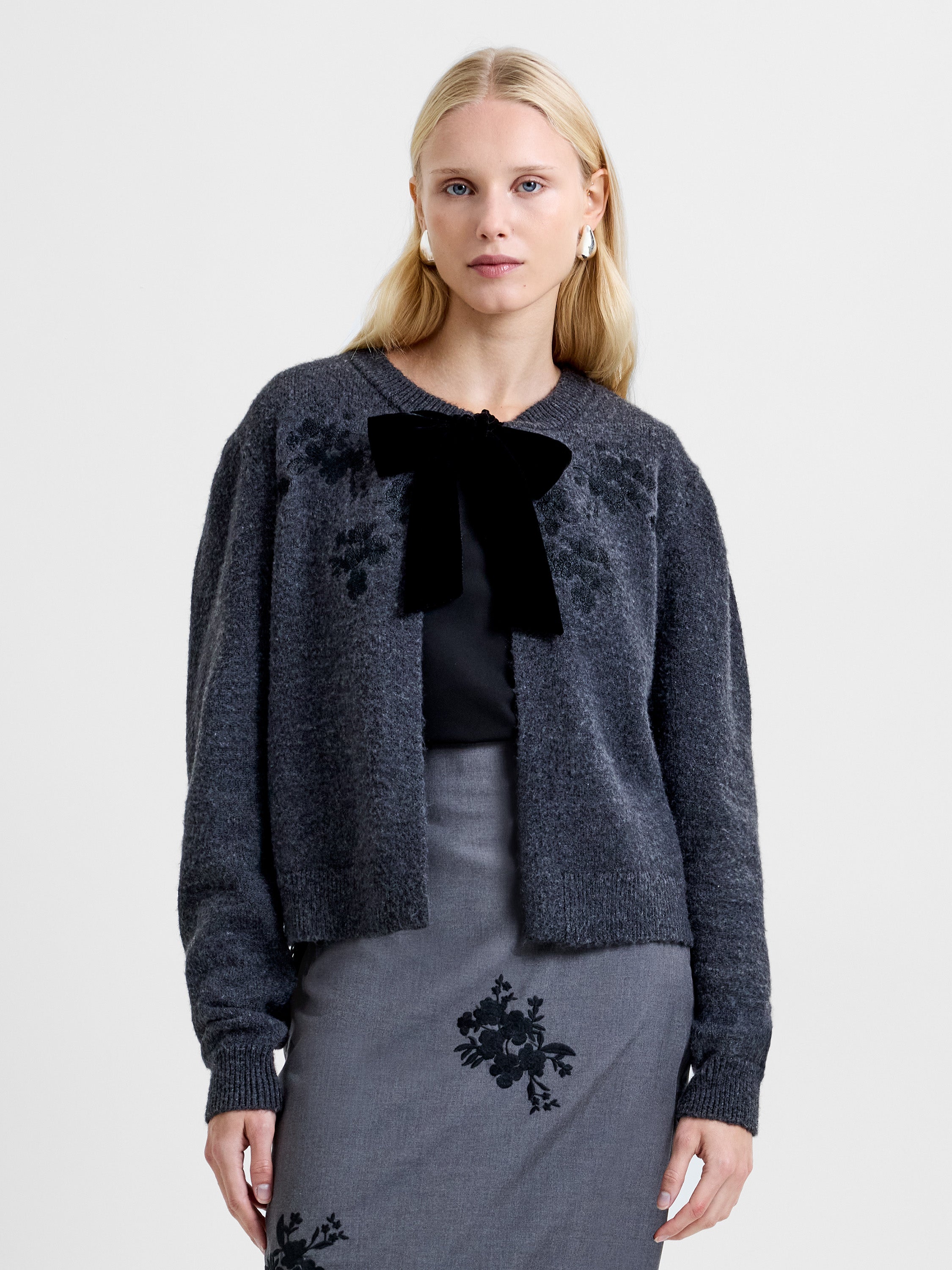 Irma Front Velvet Bow Cardigan
