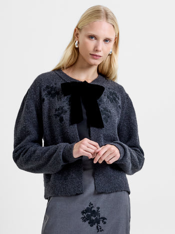 Irma Front Velvet Bow Cardigan