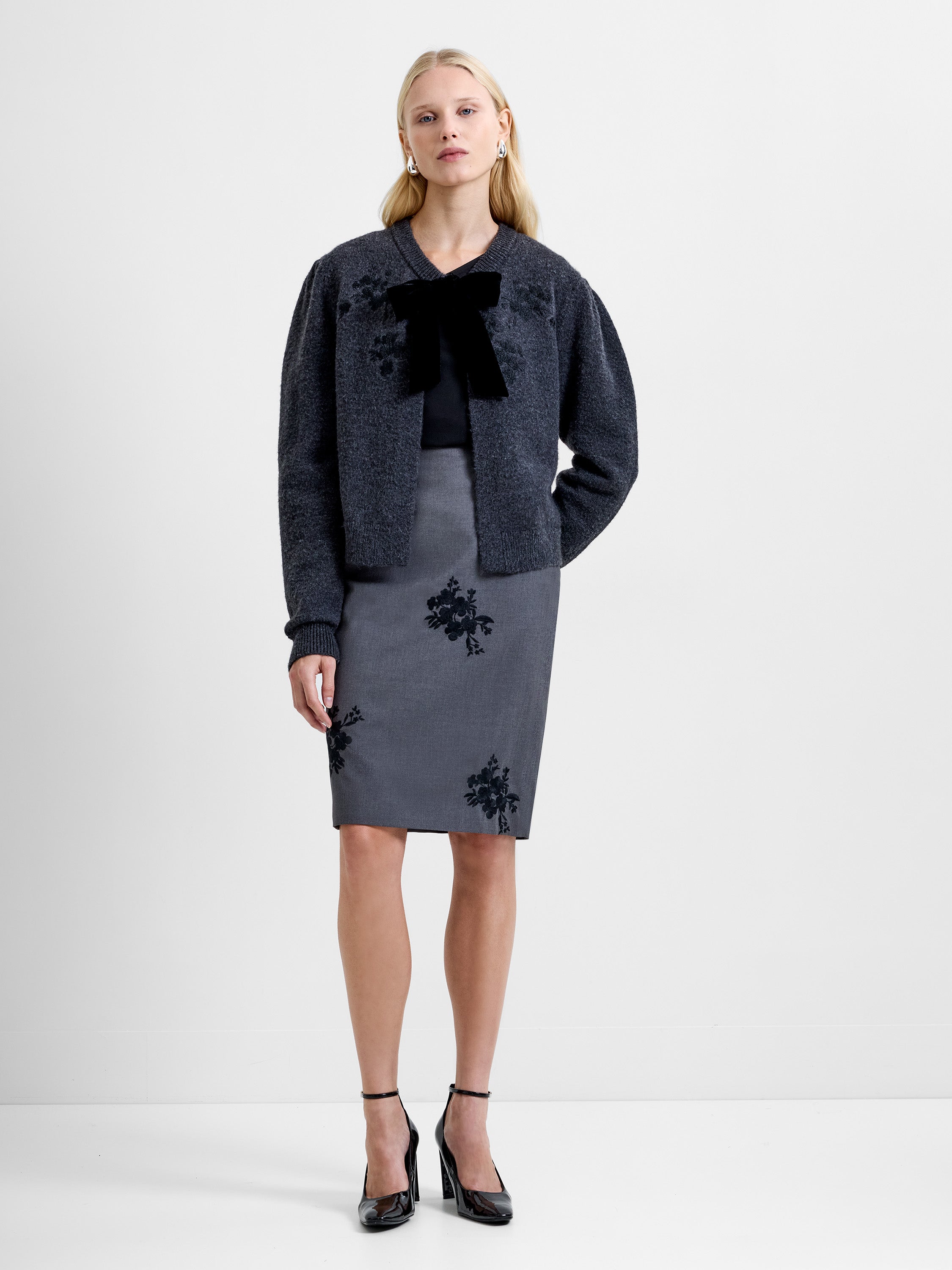 Irma Front Velvet Bow Cardigan