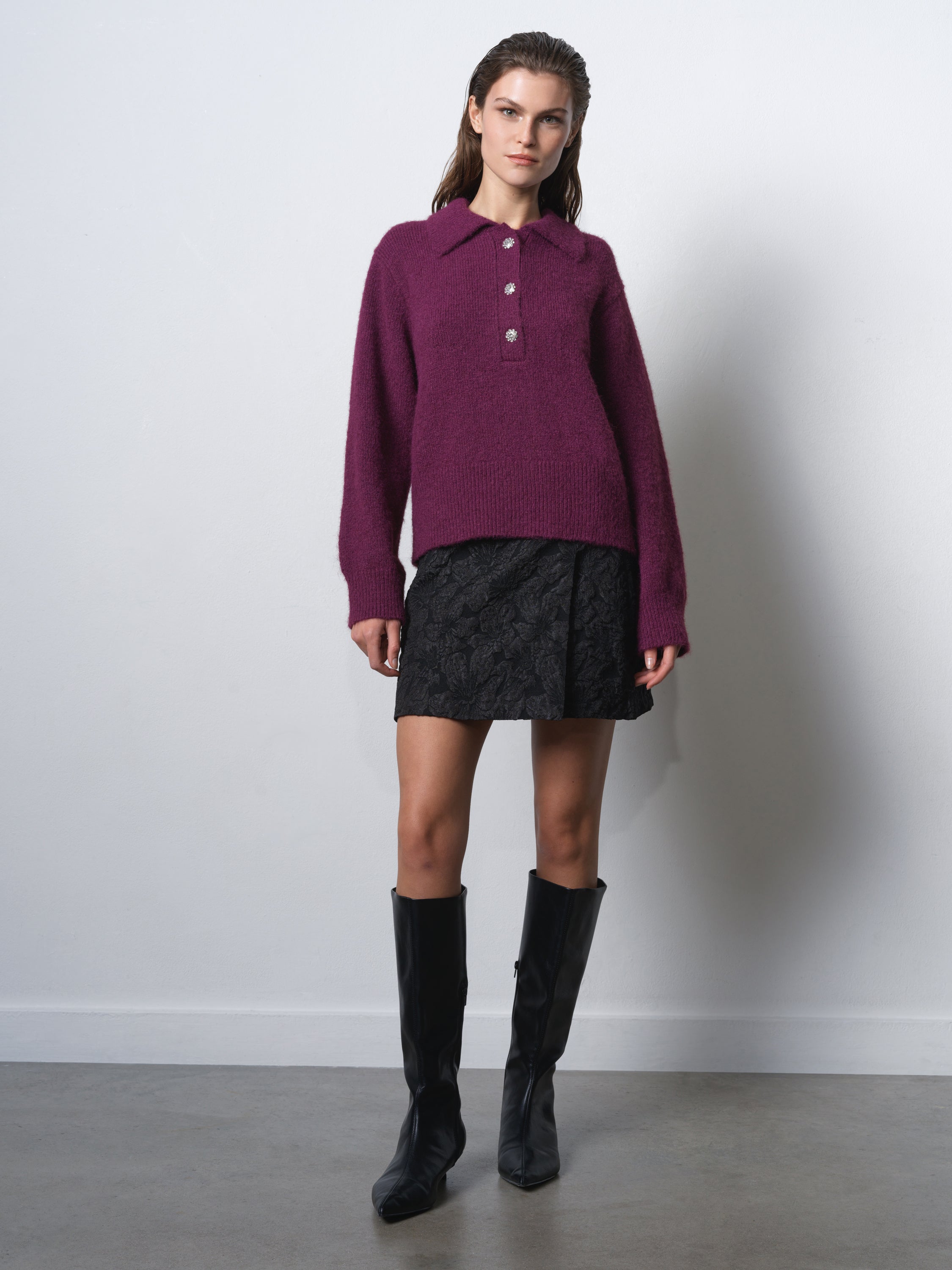 Colleen Polo Collar Jumper Mulberry | French Connection UK