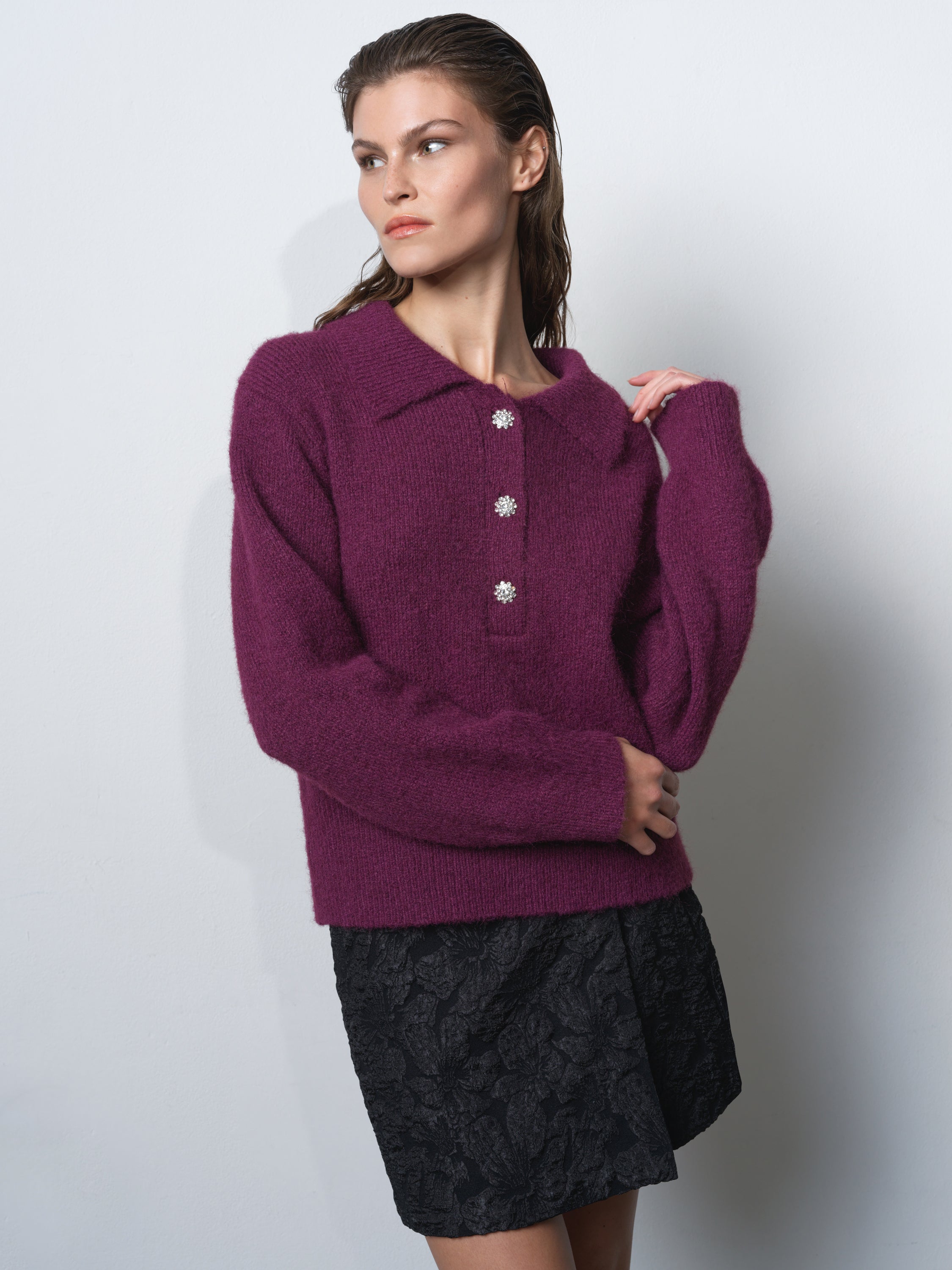 Colleen Polo Collar Jumper Mulberry | French Connection UK