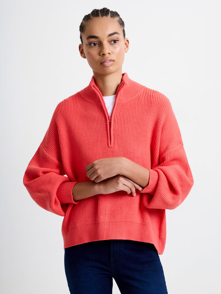Babysoft Half Zip Knit Jumper Cayenne Red | French Connection UK