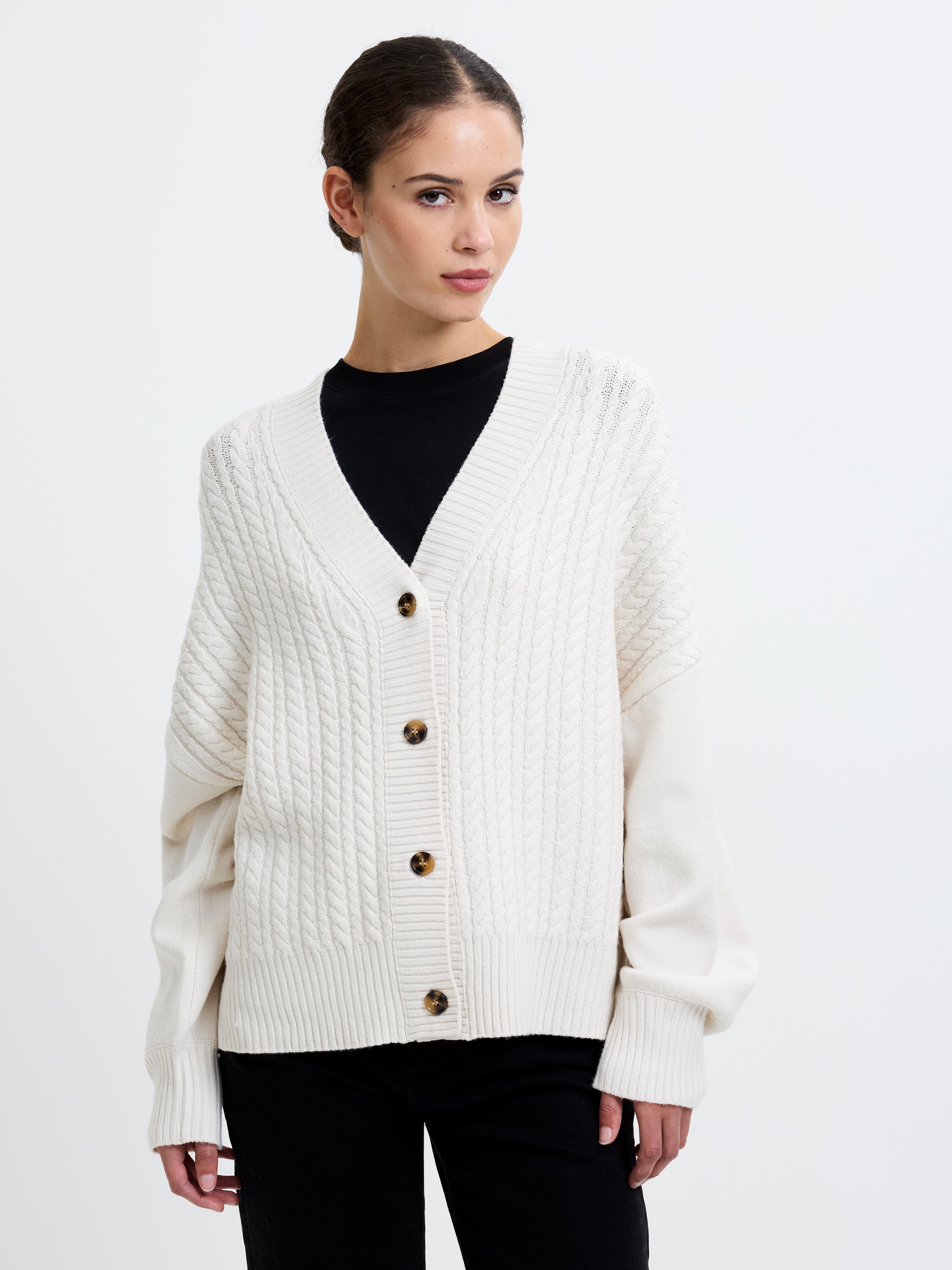 トップス Heve Bubbly 2way Cable Cardigan white Babysoft Cable Knit Cardigan Classic Cream | French Connection UK