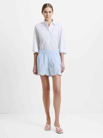 Striped Embroidered Hem Shorts