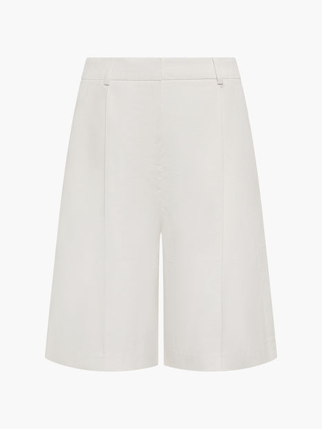 Raquel Pleated Cream Bermuda Shorts