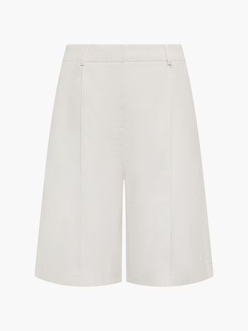 Raquel Pleated Cream Bermuda Shorts
