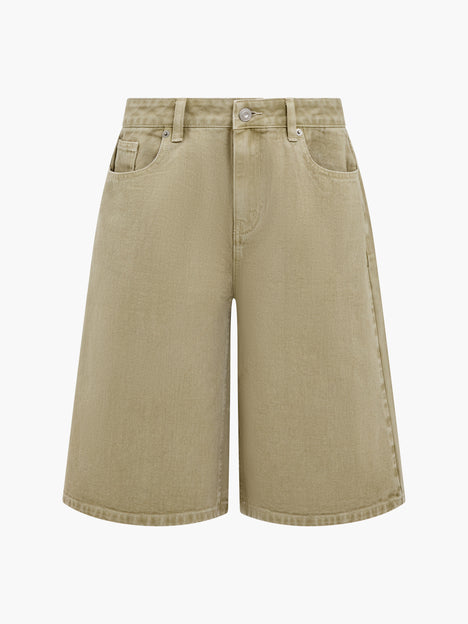 Dallas Mid Rise Green Denim Bermuda Shorts