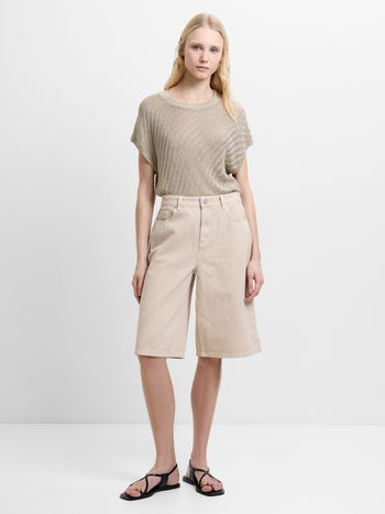 Dallas Mid Rise Taupe Denim Bermuda Shorts
