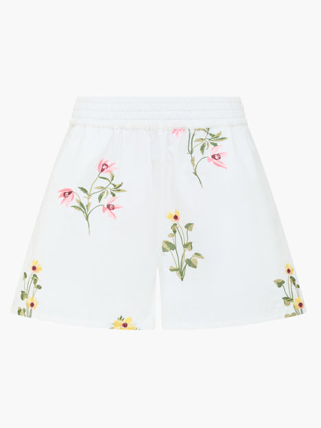 Cotton Floral Embroidered White Shorts