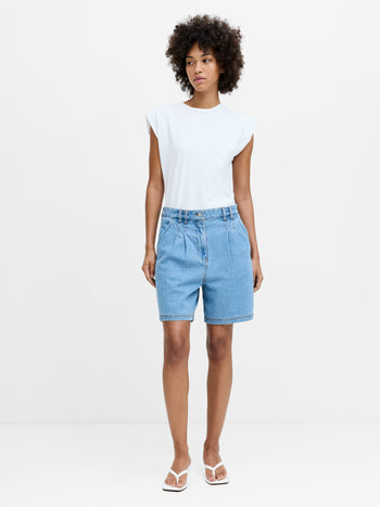 Sam Vintage Wash Pleated Denim Shorts