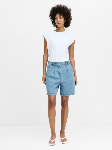 Sam Vintage Wash Pleated Denim Shorts