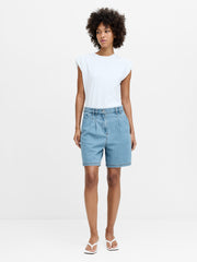 Sam Vintage Wash Pleated Denim Shorts