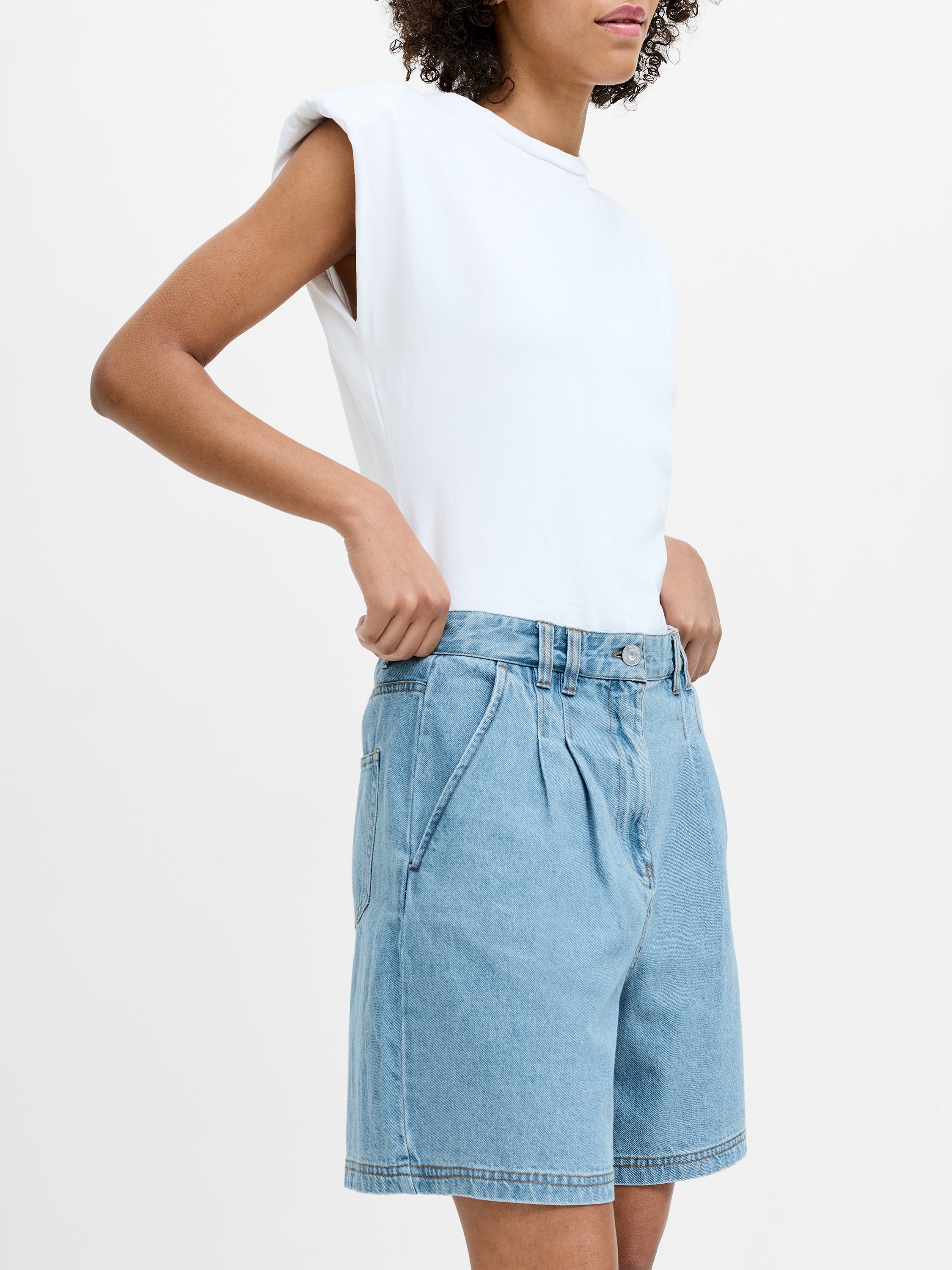 Sam Vintage Wash Pleated Denim Shorts