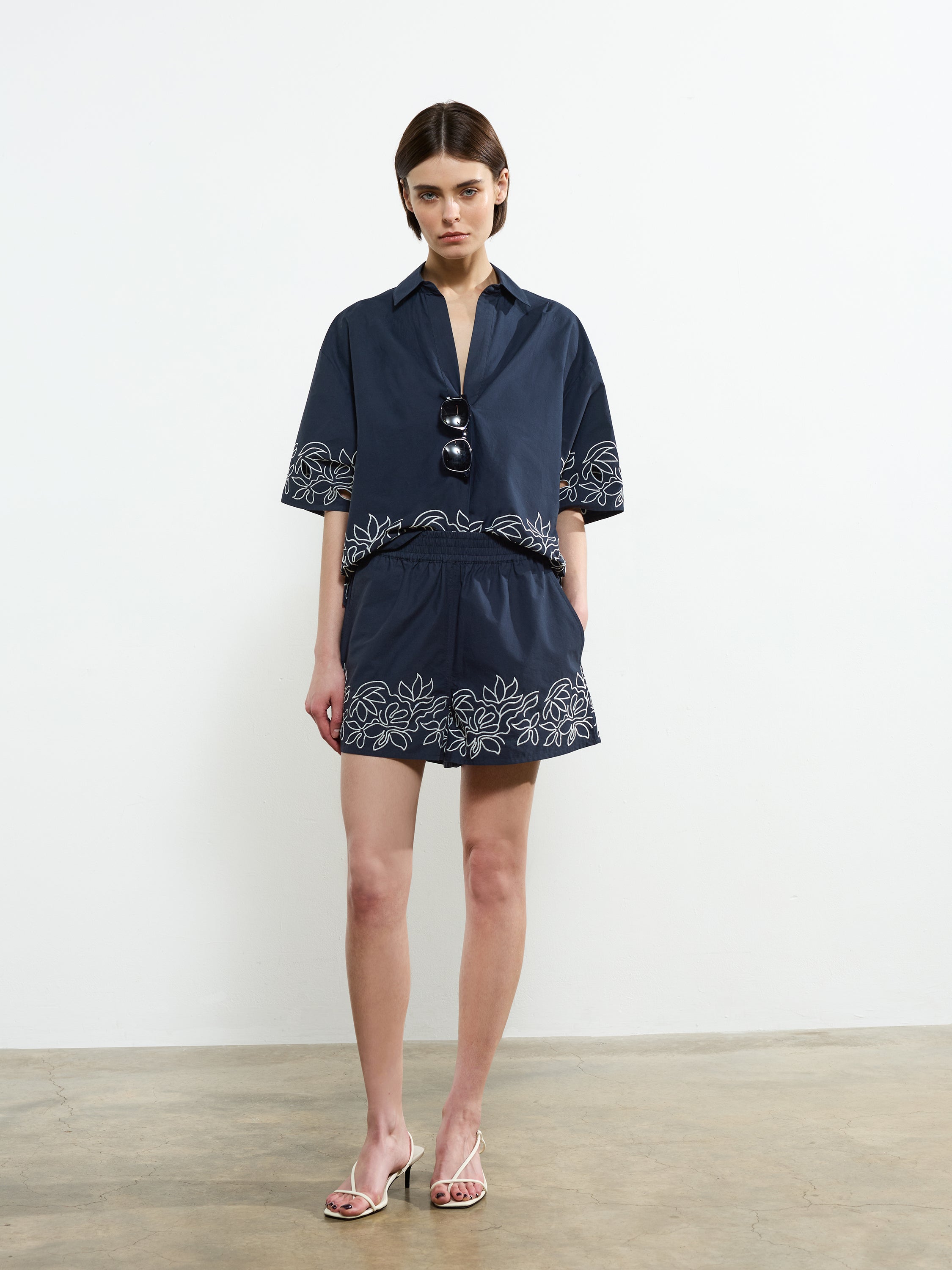 Alissa Cotton Shorts Navy/White | French Connection UK