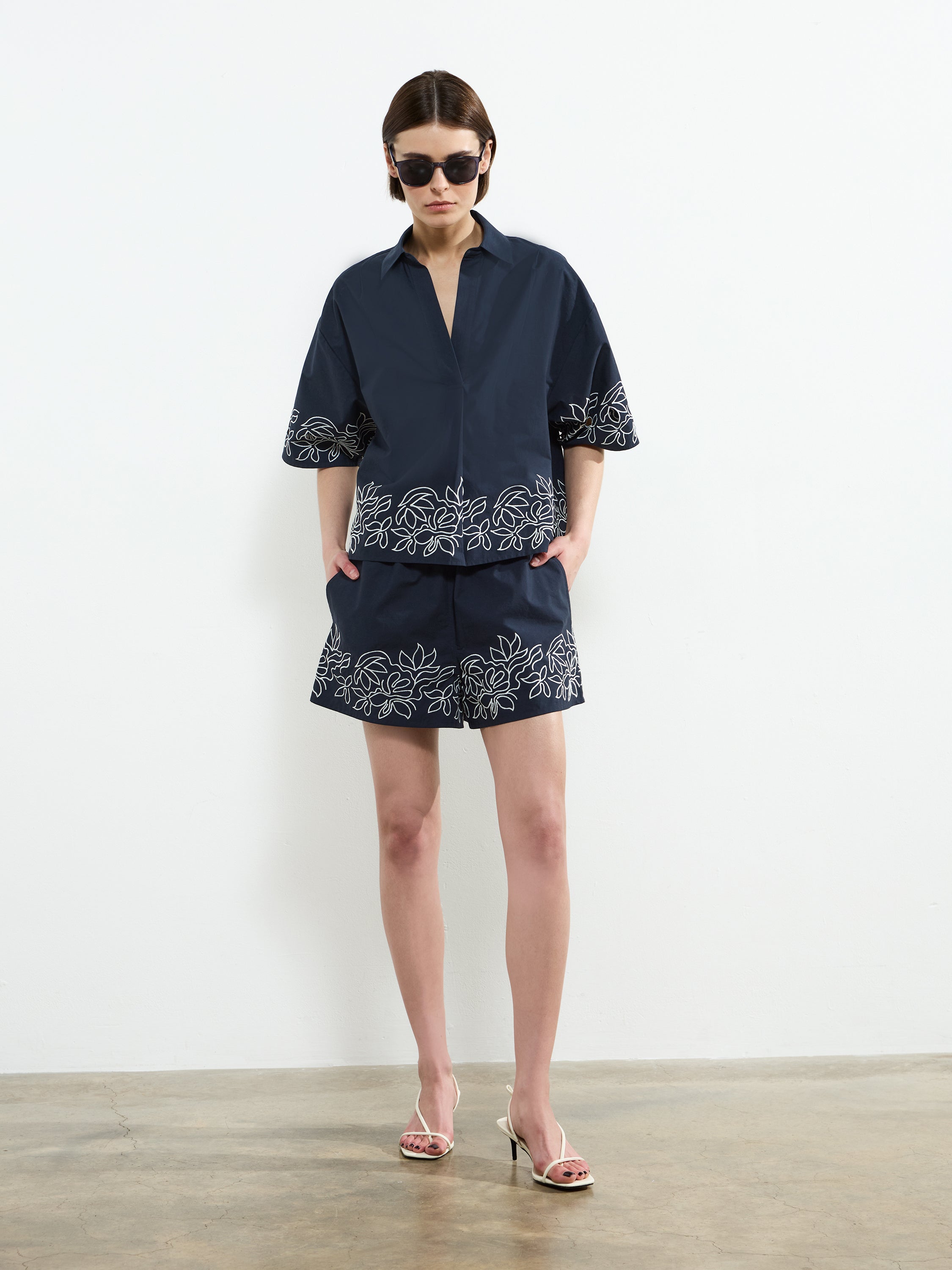 Alissa Cotton Shorts Navy/White | French Connection UK