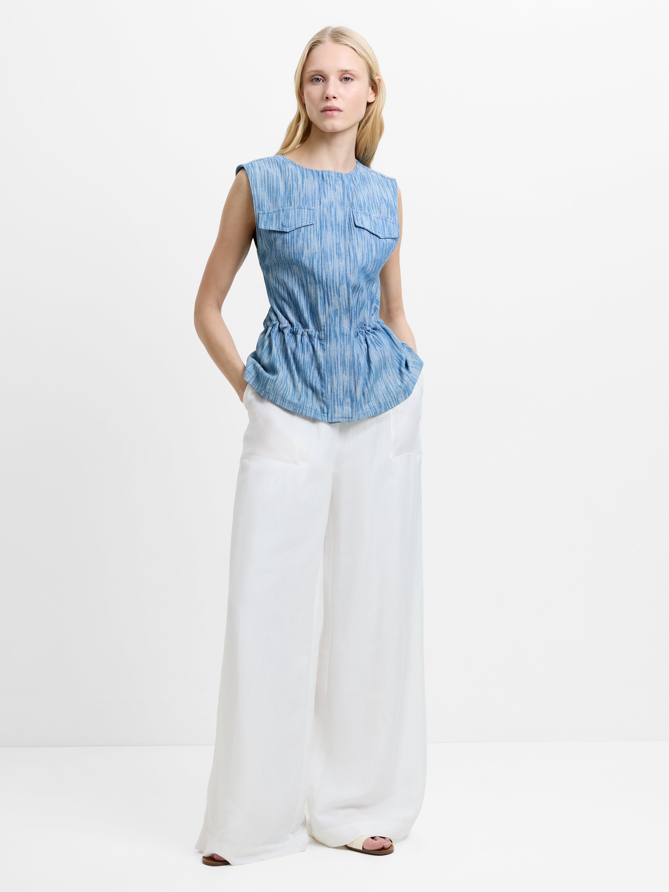 Bessie Textured Denim Cinched Waistcoat