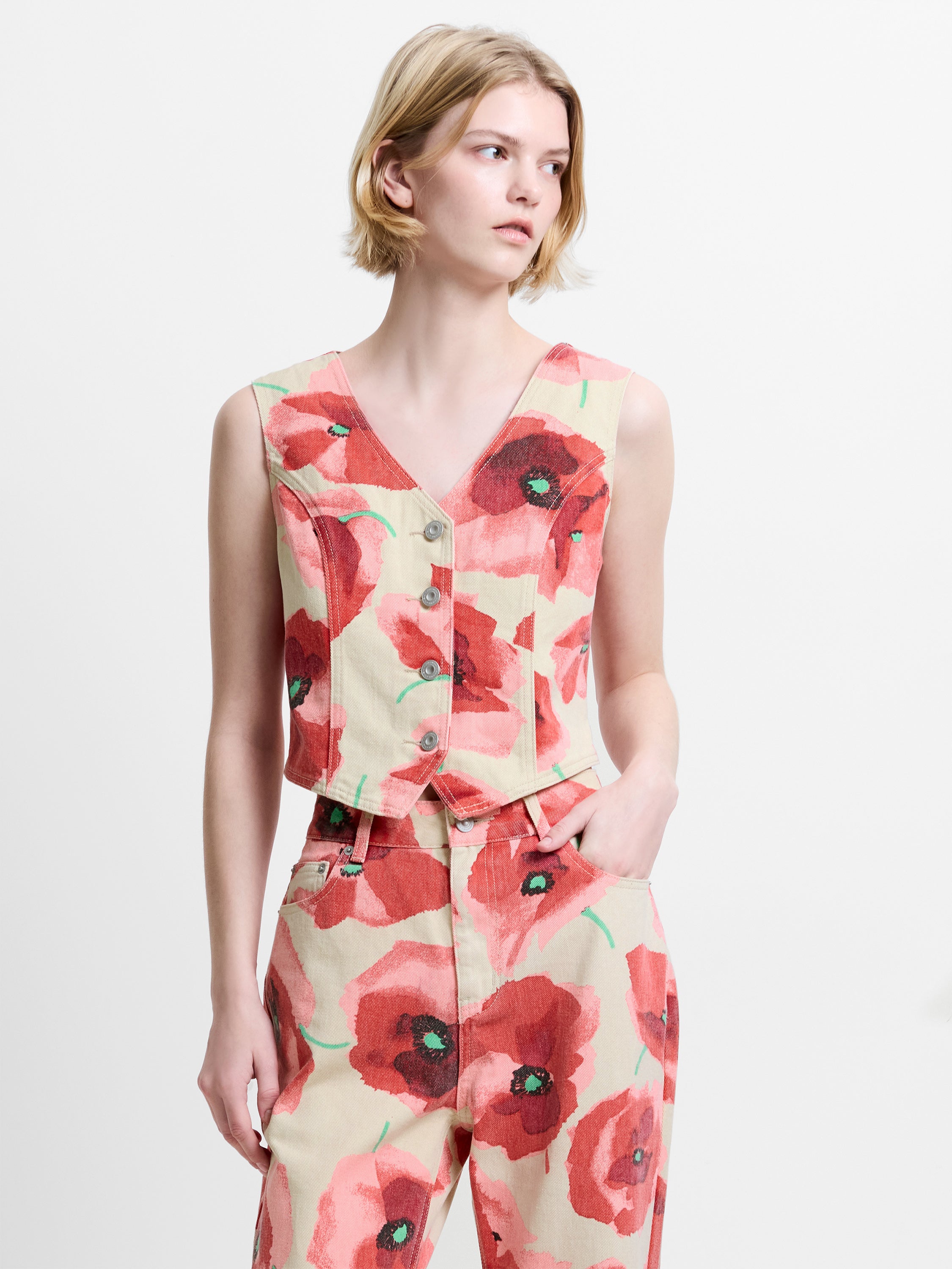 Poppy Dallas Printed Denim Waistcoat