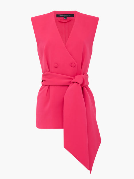 Tiana Self Tie V-Neck Pink Waistcoat