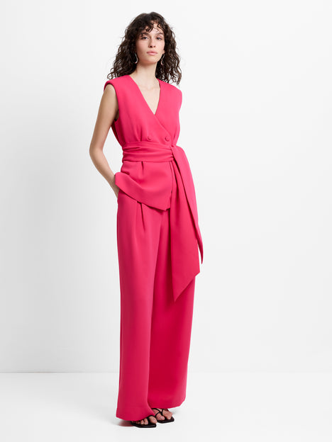 Tiana Self Tie V-Neck Pink Waistcoat