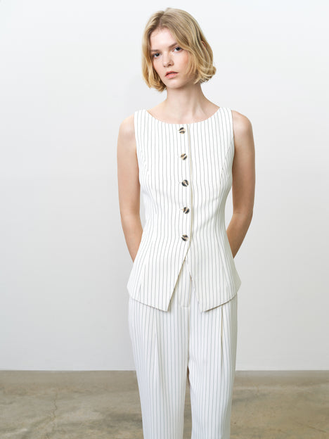 Vinnie Tailored Cream Pinstripe Waistcoat