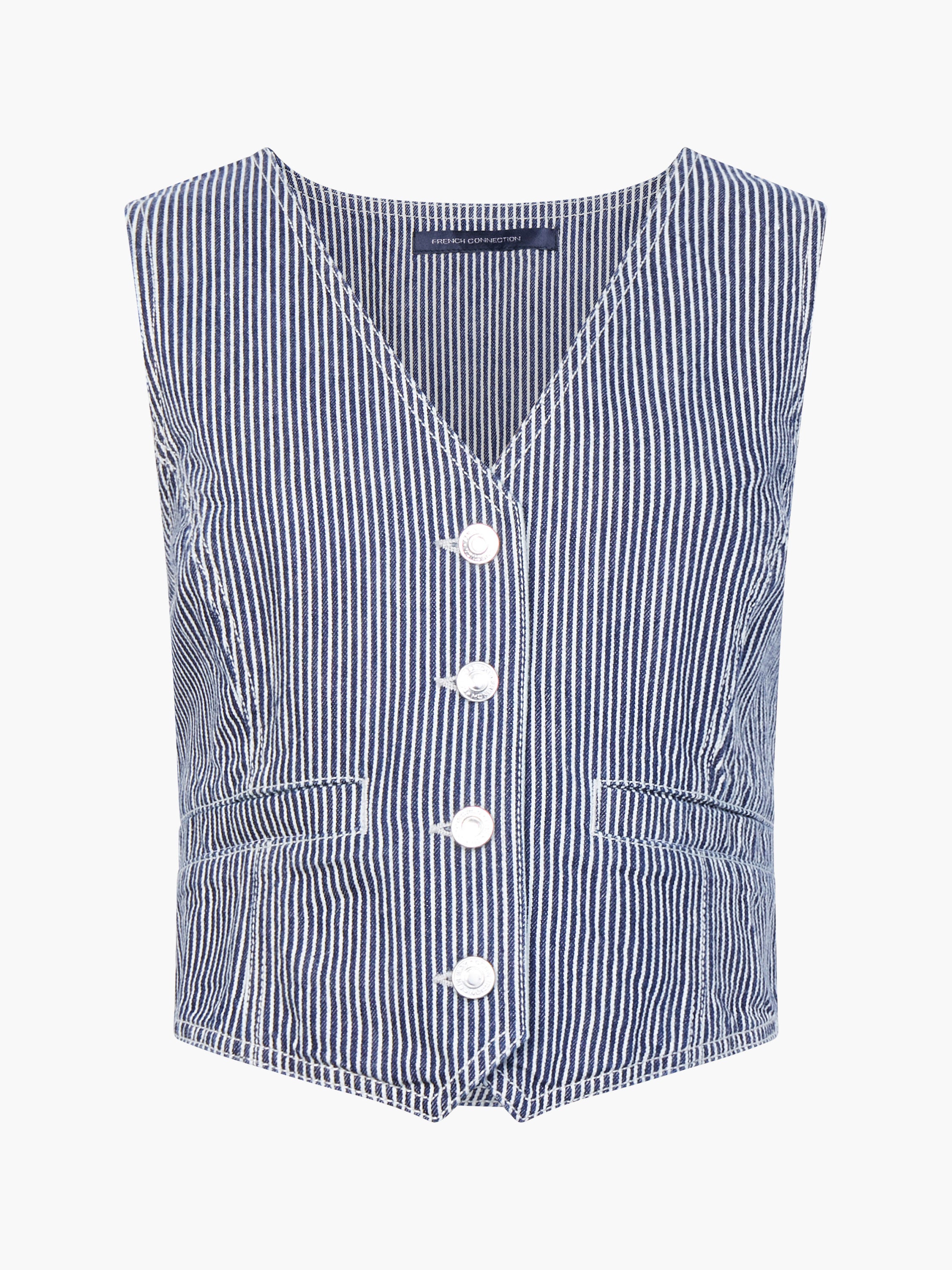 Everett Stripe Denim Waistcoat Indigo/White Denim | French
