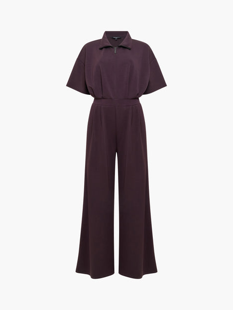 Wren Brown Half Zip Wide Leg Jumpsuit
