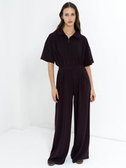 Wren Brown Half Zip Wide Leg Jumpsuit