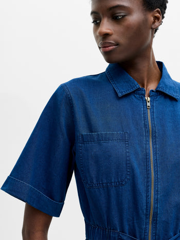 Chambray Denim Zip-Up Playsuit