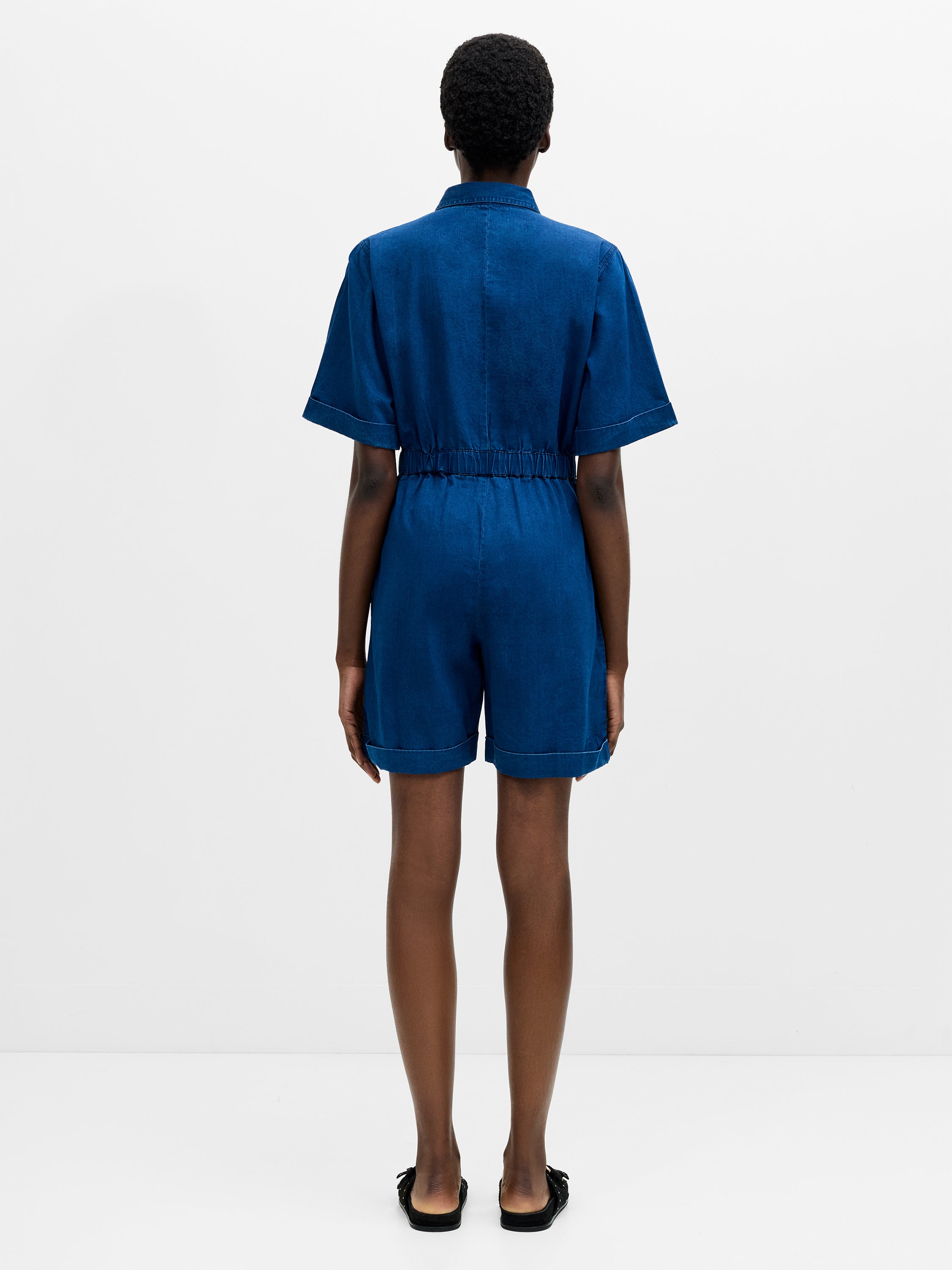 Chambray Denim Zip-Up Playsuit