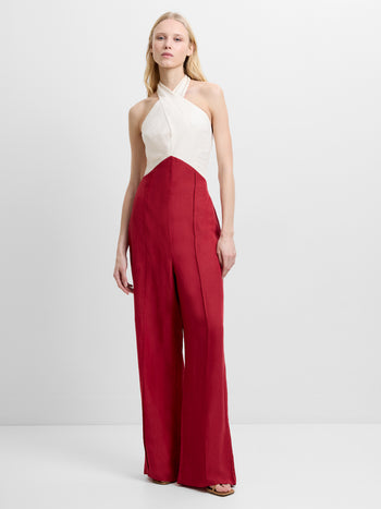 Birdie Linen Blend Halterneck Wide Leg Jumpsuit