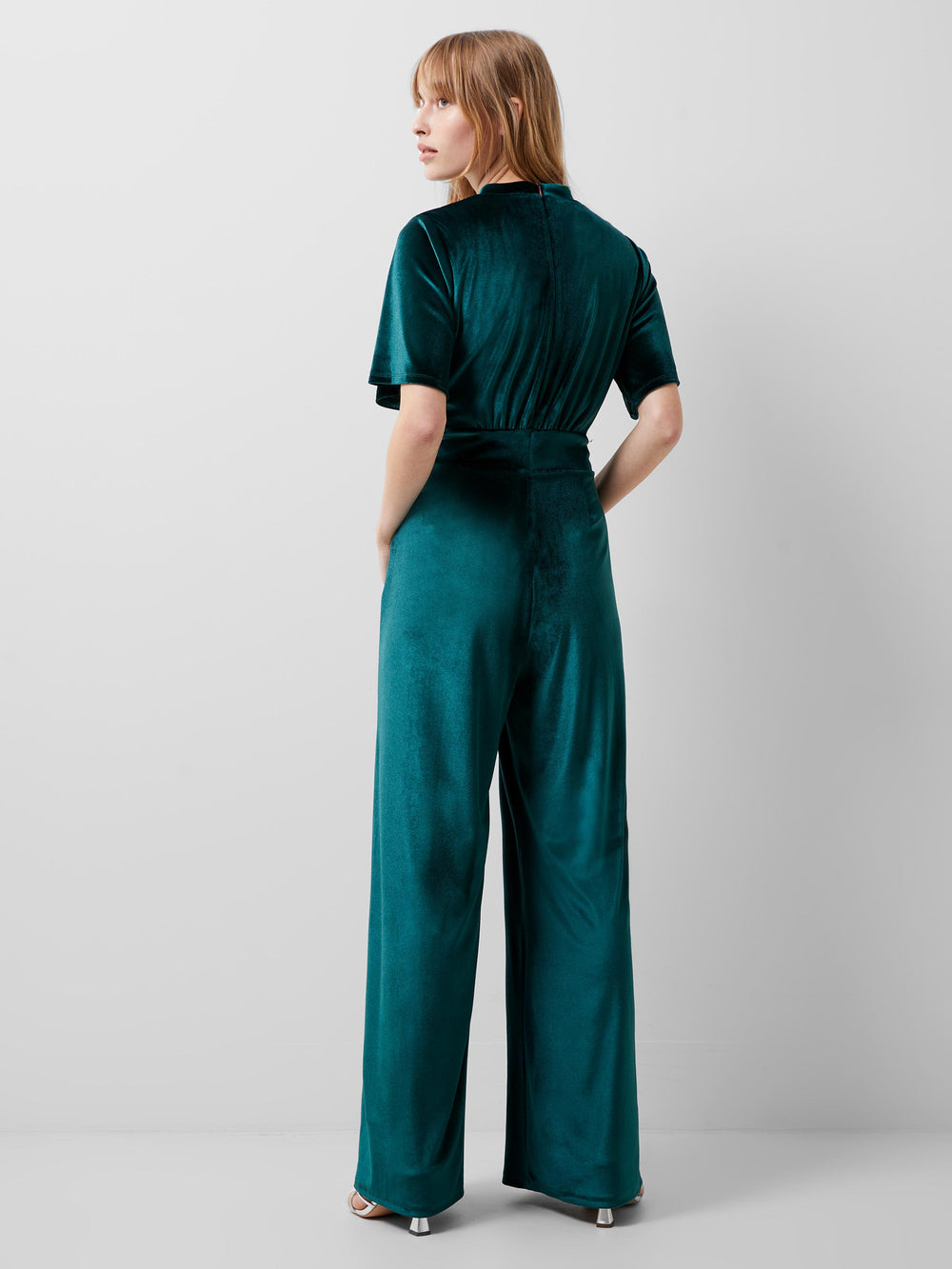 Sula Velvet Short Sleeve Jumpsuit Dark Green