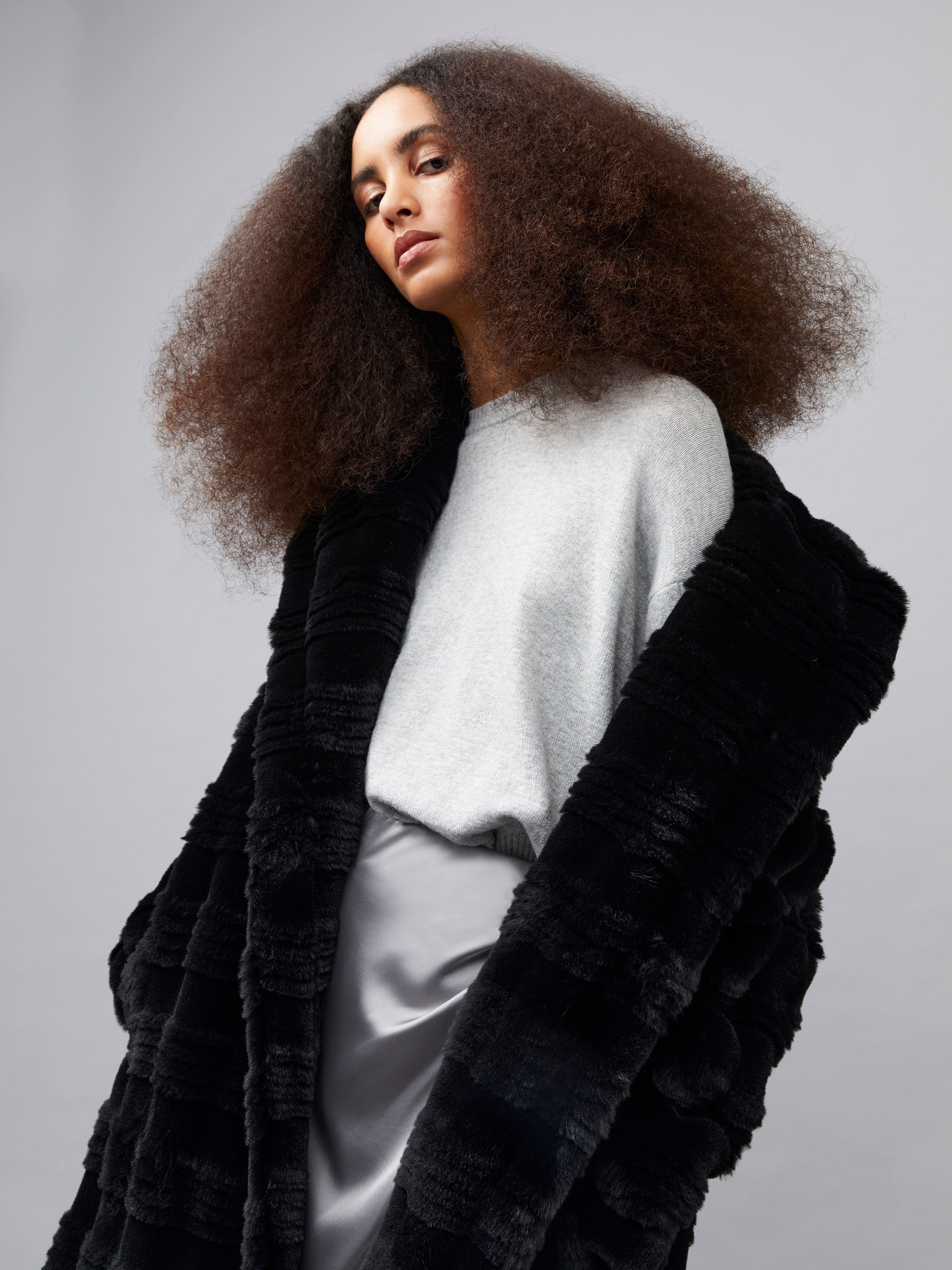 Leith faux fur long coat top