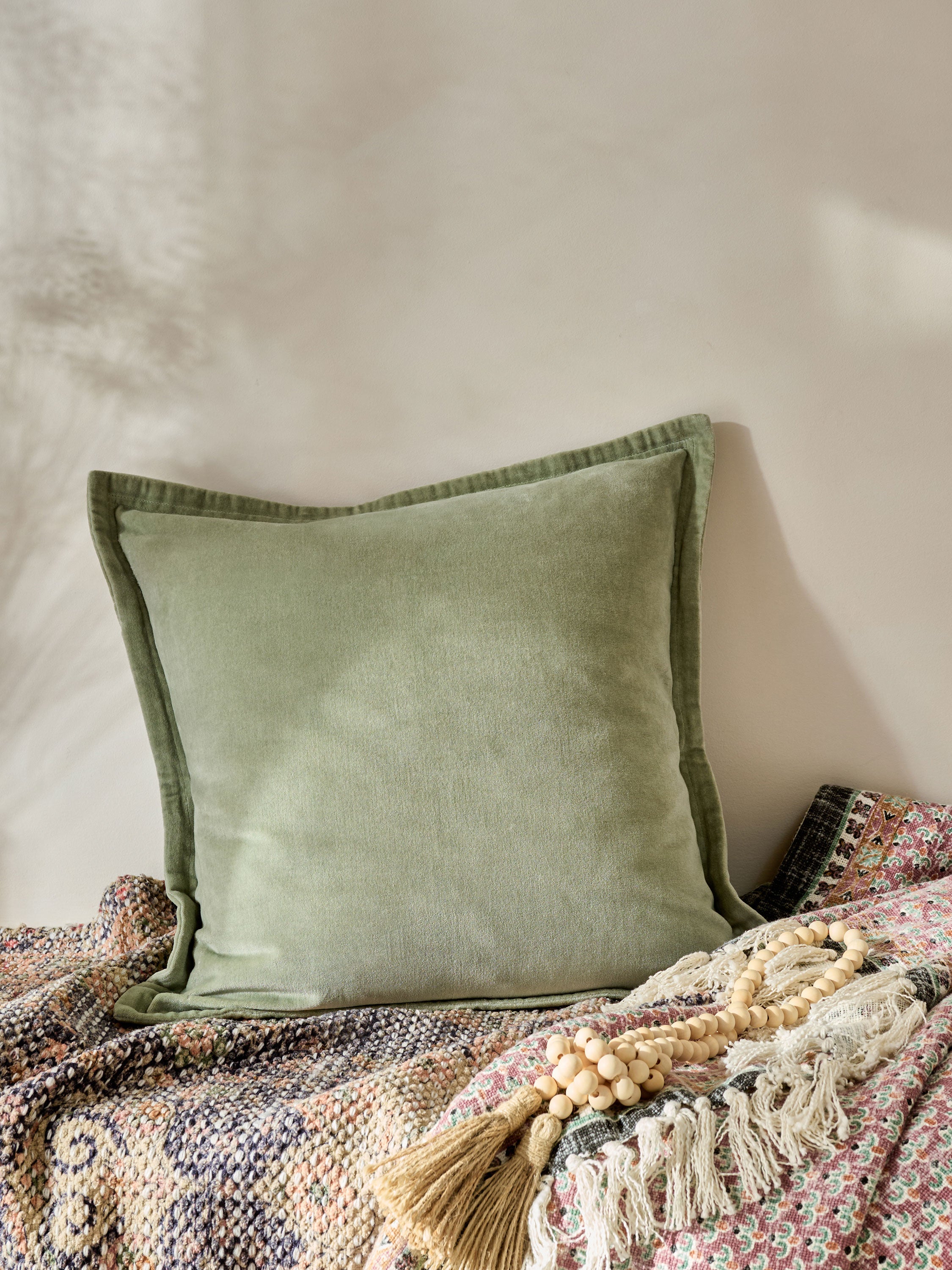 Washed Velvet Cushion Sage French Connection UK1