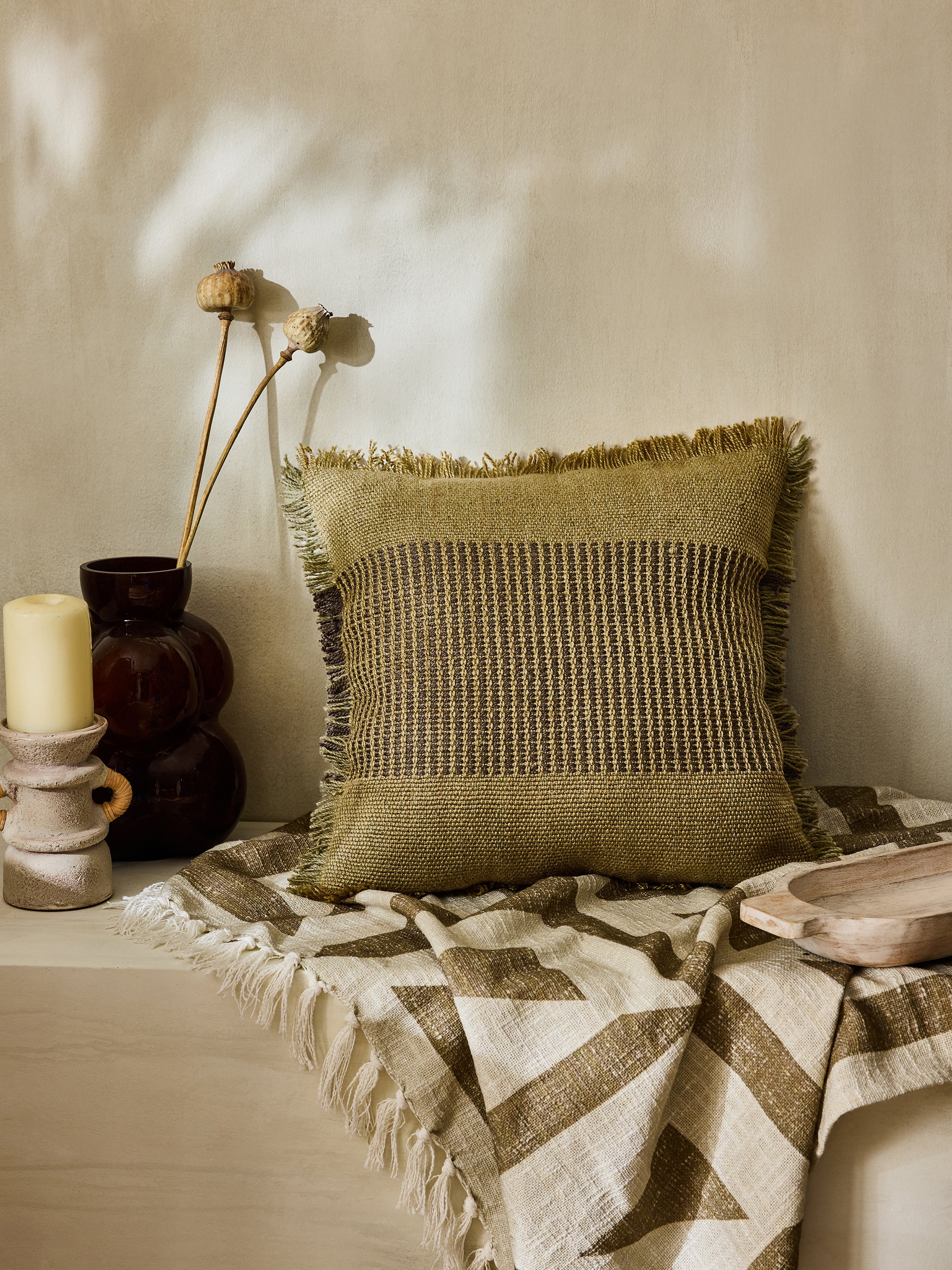 Textured Fringe Recycled Cushion