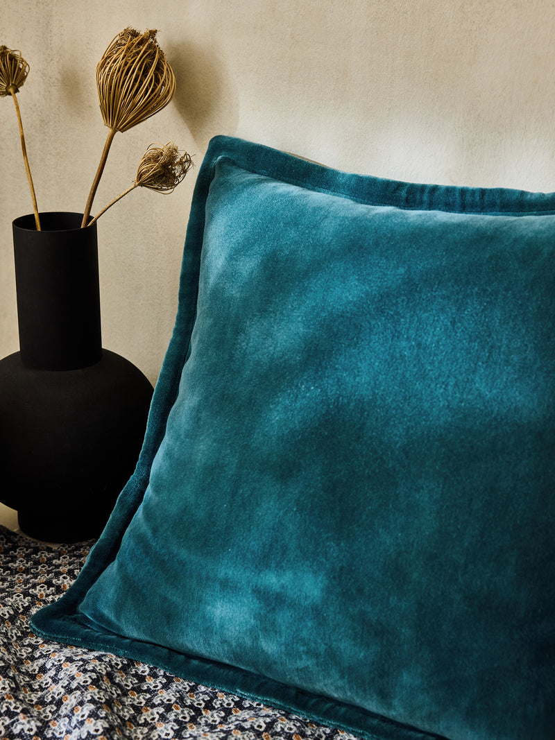 Washed Velvet Teal Blue Cushion