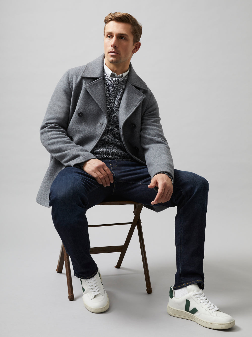 Mens light grey deals wool pea coat