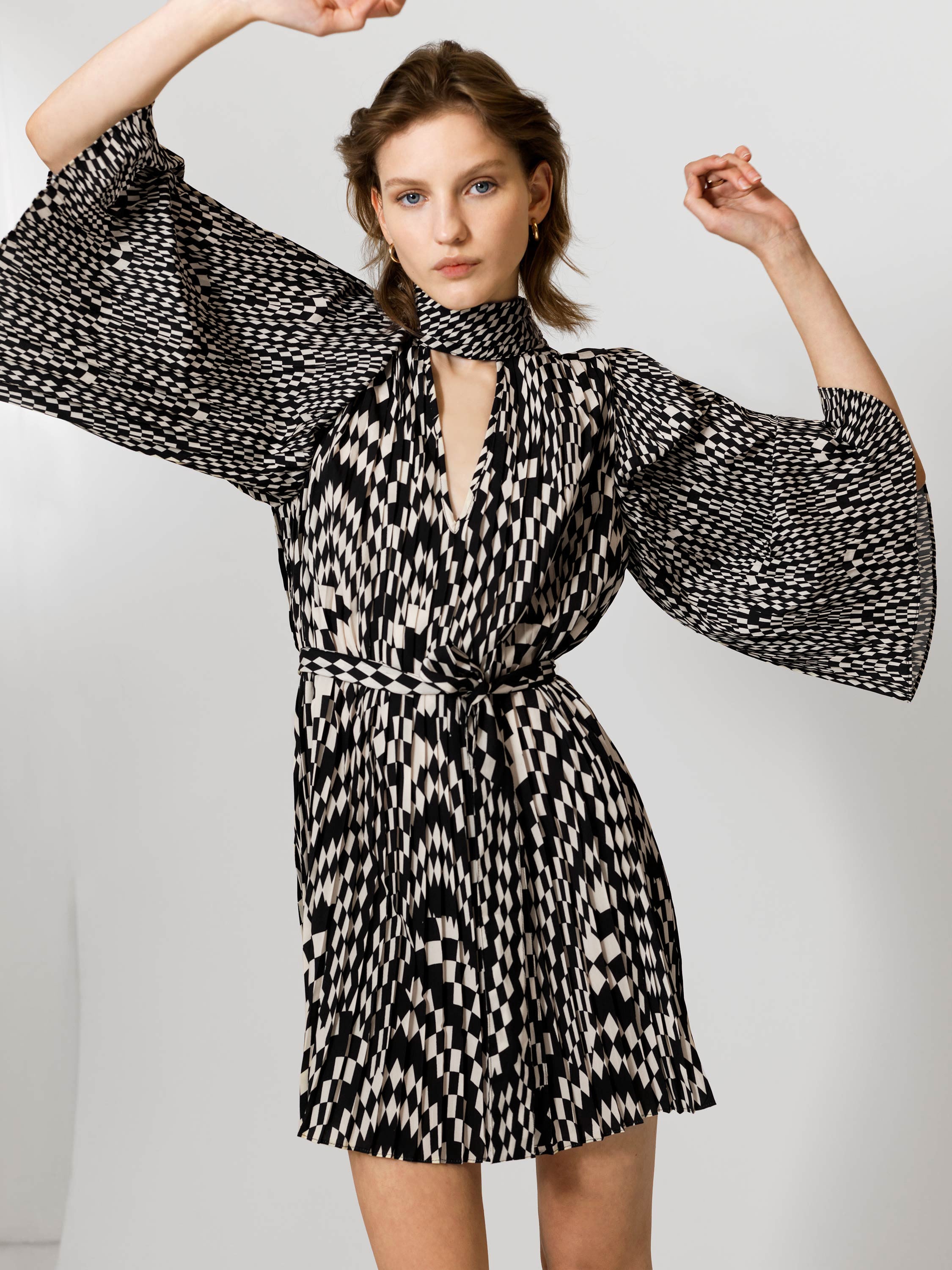 Fern Arie Pleated Ella Crepe Mini Dress