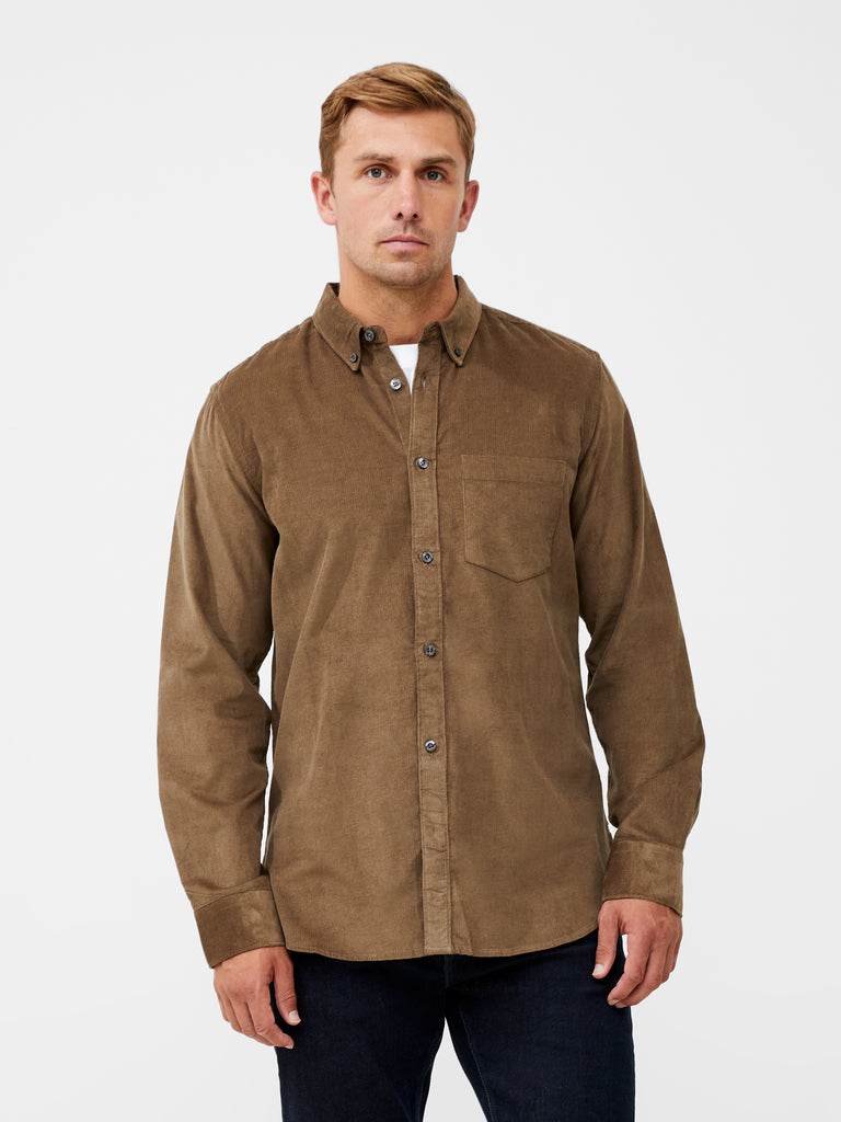 Cord Long Sleeve Oxford Shirt Khaki | French Connection UK