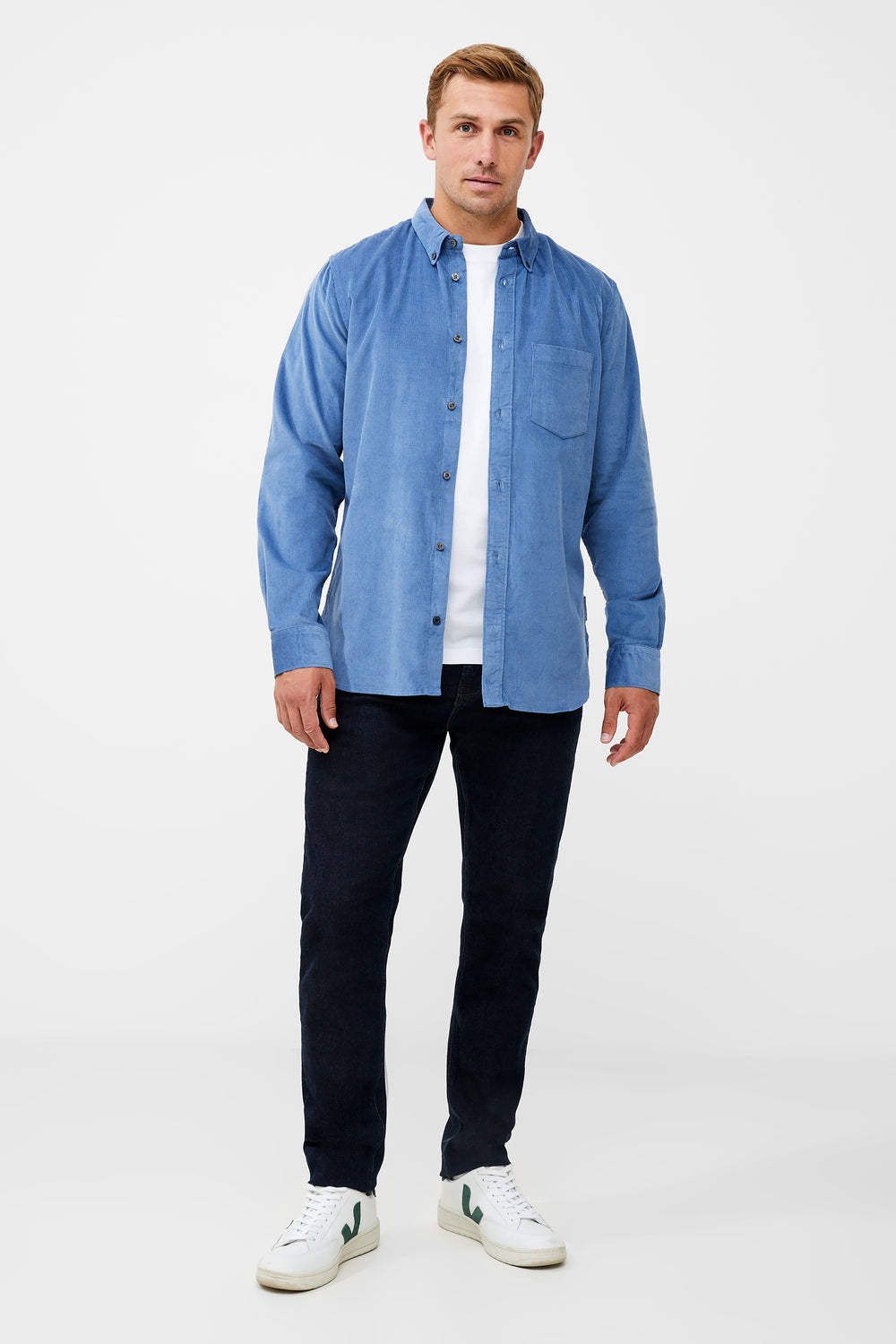 Cord Long Sleeve Oxford Shirt Mid Blue | French Connection UK