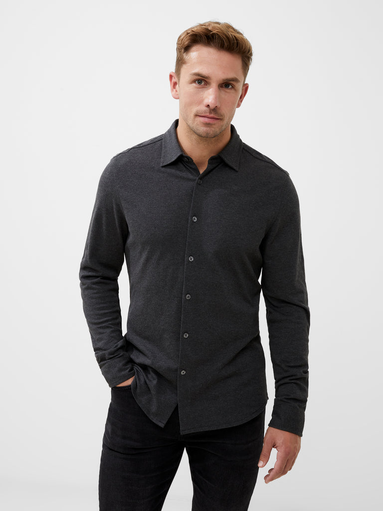 Long Sleeve Pique Jersey Shirt Charcoal Mel | French Connection UK