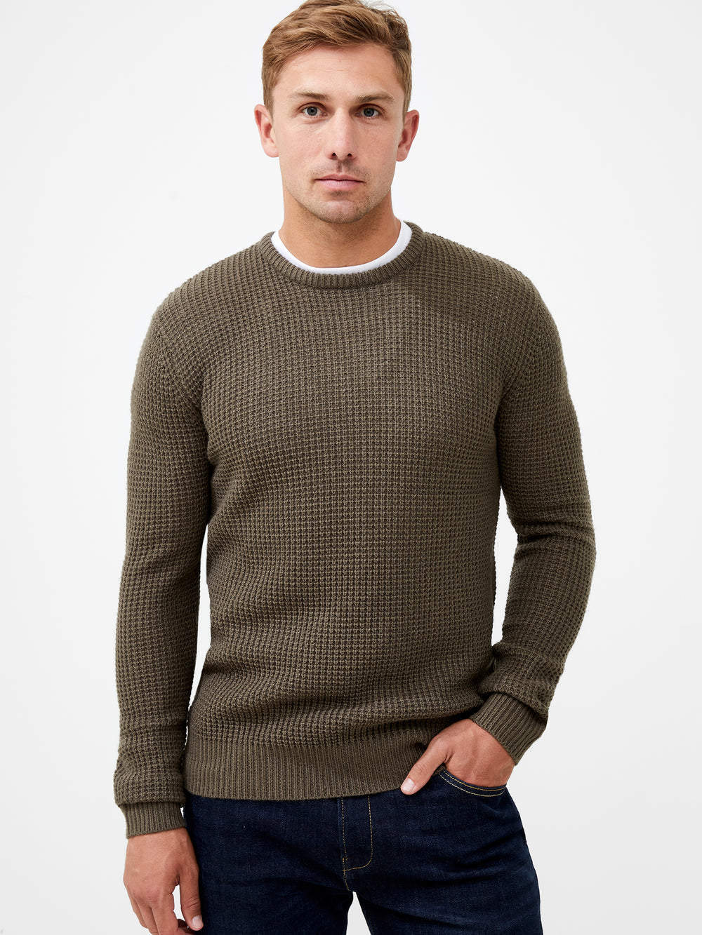 waffle knit crew neck shirt